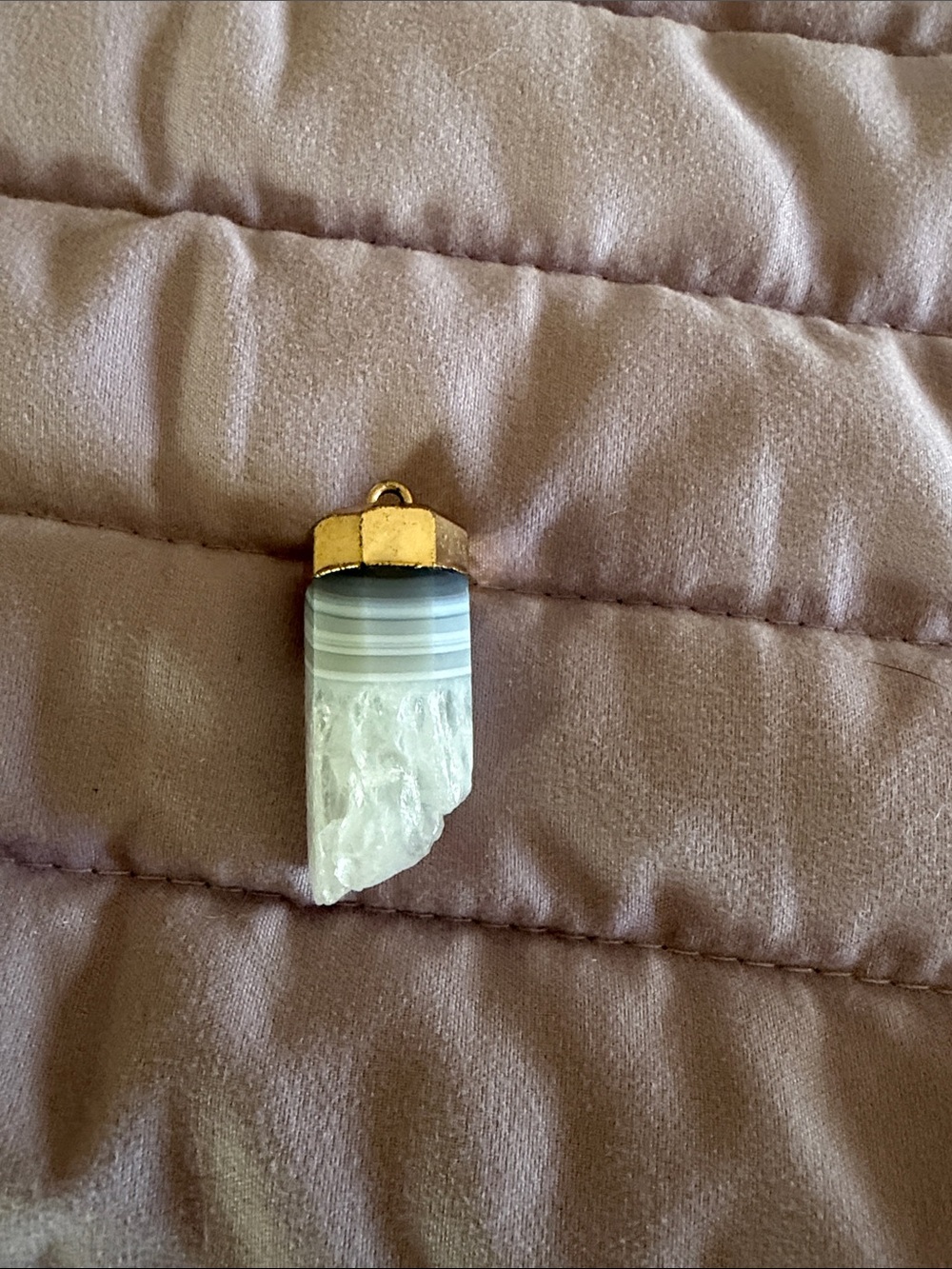 Gold-Trim White Band Agate Point Pendant - Women Accessories